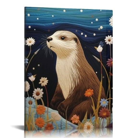 SHERONV Otter Flowers Night Sky Fine Art Aesthetic Poster Print Wall Painting for Home Office Decor 12x16 in