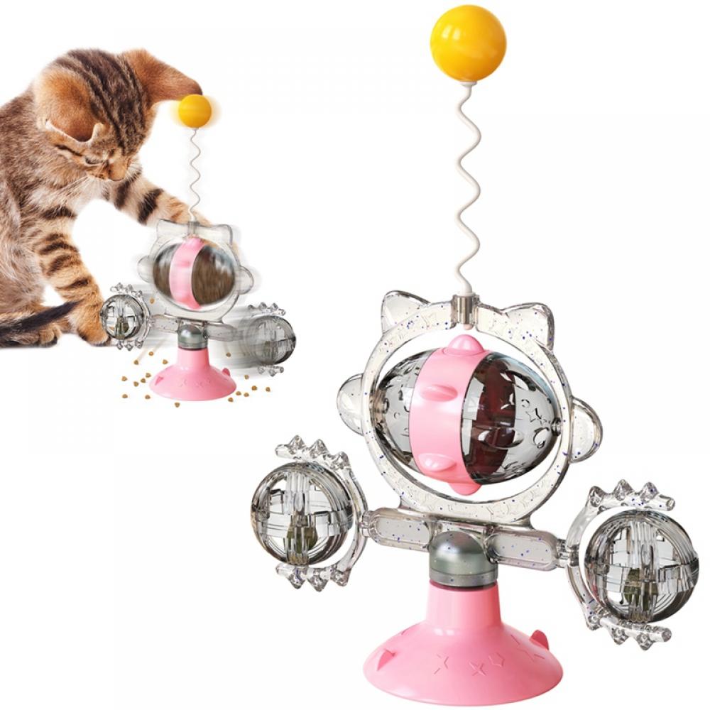 3 in 1 Windmill Cat Toy Treat Dispenser Feather Pet Treat Ball with Stick
