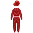 thumbnail image 3 of iiniim Girls Boys Sequin Jazz Hip Hop Dance Performance Hooded Jacket Top with Pants and Hat Outfits Red 7-8, 3 of 7