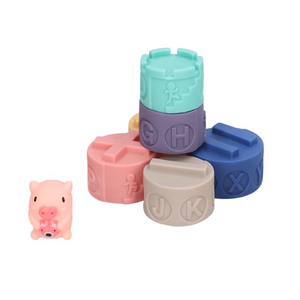 Bloques Blandos Para Bebés, 7 Piezas Bloques De Construcción Apilables De Pegamento Flexible Sanitario Colores Brillantes Juguete Divertido Para Niños Pequeños Fyydes 1011 cerdo
