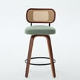 thumbnail image 2 of Newest Set of 2 26-Inch Counter Height Bar Stools, Walnut Black with Cane Rattan Back & Light Green Linen Seat, 360° Swivel Stools for Kitchen Island, Bar, or Counter, 2 of 9