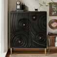 thumbnail image 6 of COZAYH Farmhouse 2 Door Embossed Storage Cabinet with Ring Motif, Distressed Boho Storage Buffet Cabinet for Bedroom, Living Room, French Country, Black & Gold, 6 of 7