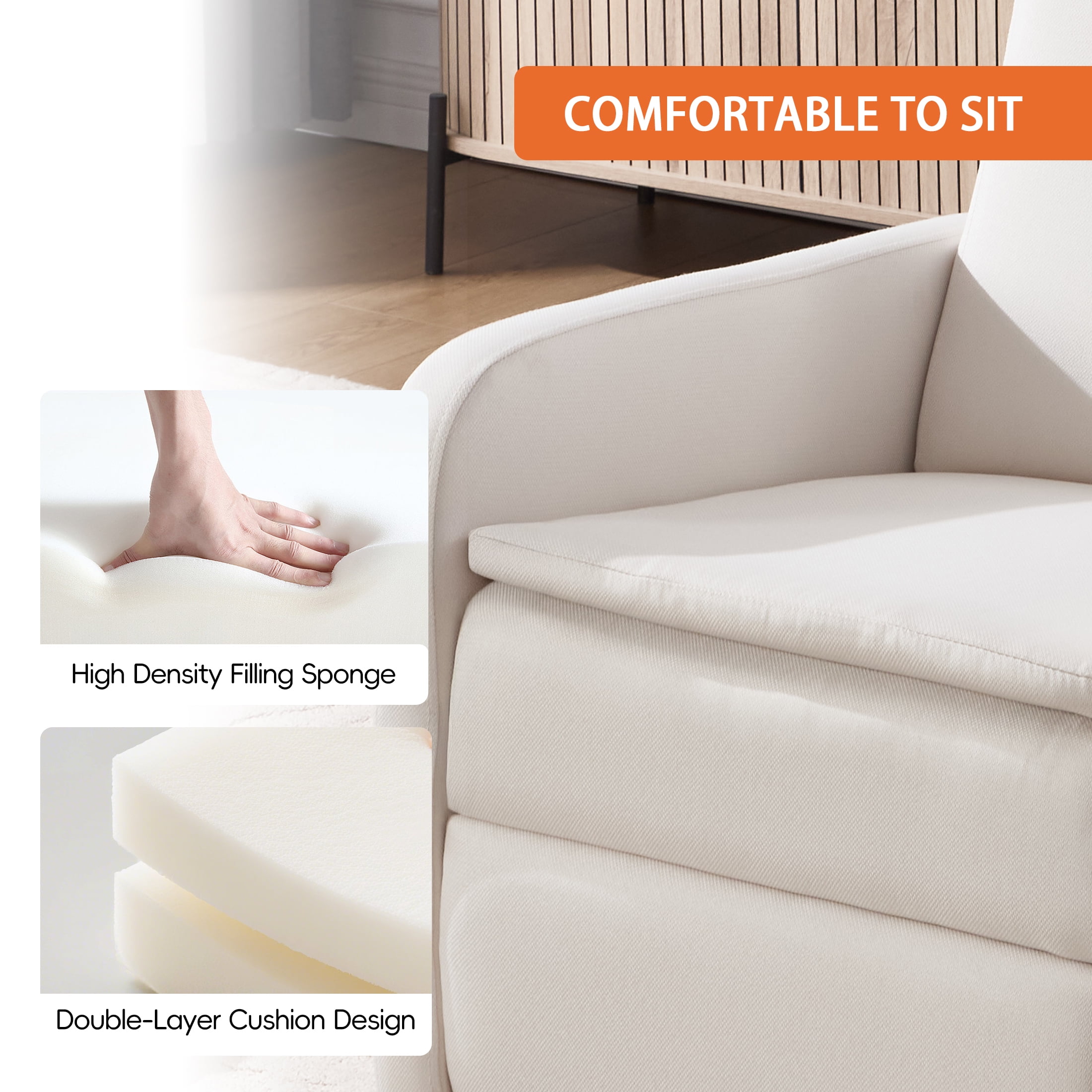 Sfxingyou Swivel Rocking Recliner Chair for Adults, Rocker Nursery Glider Chair for Living Room, Upholstered Fabric Reclining Single Sofa Chair (Beige)
