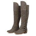 thumbnail image 4 of Winter Fall Fringe Knee High Cowboy Boots for Women Slouchy Chunky Mid Heel Buckle Wide Calf over The Knee Cowgirl Boots, 4 of 5