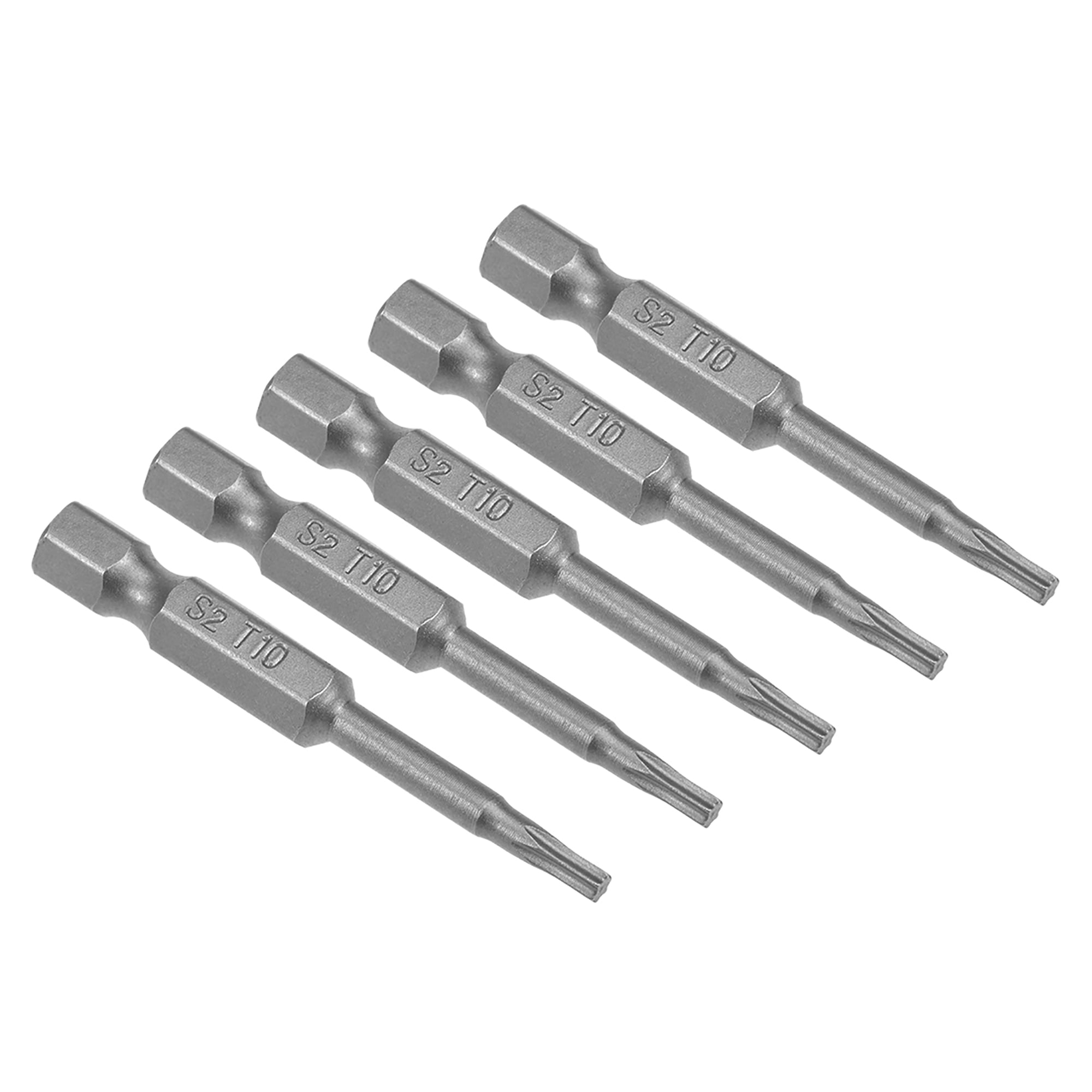 5pcs 50mm Long 1/4" Hex Shank T10 Torx Screwdriver Bits S2 High Alloy