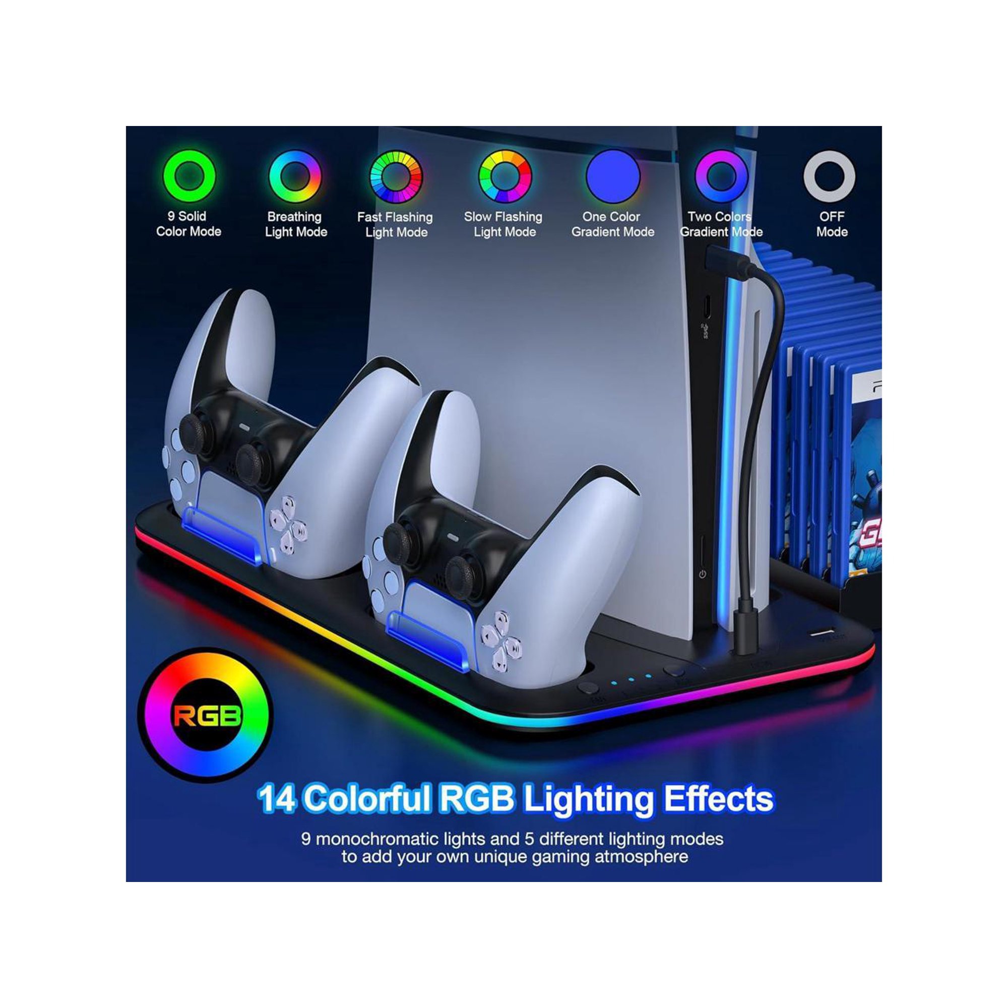 Support Ventilateur Avec LED Pour PS5 / PS5 Slim / PS5 Pro - Refroidissement Actif Blanc KENETUOS Neuf