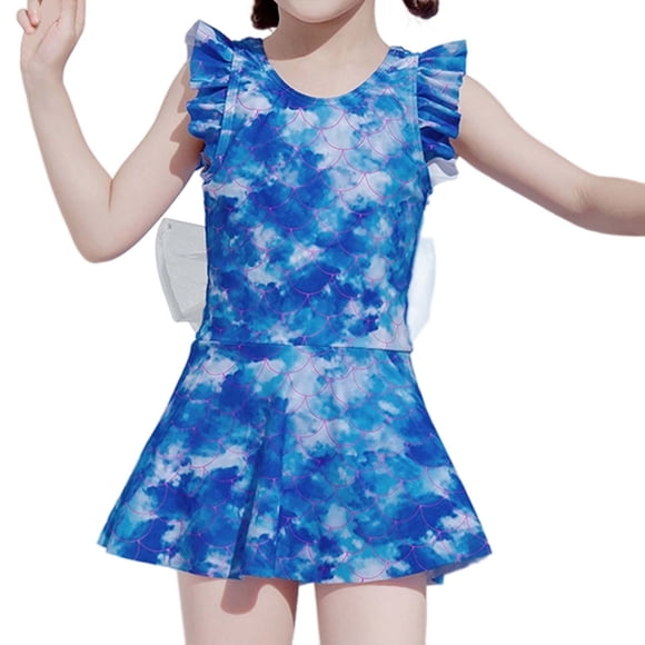 Sunnyoo Girls Swimwear Scales Print Backless Bow Bathing Suit Beach Swimming Dress