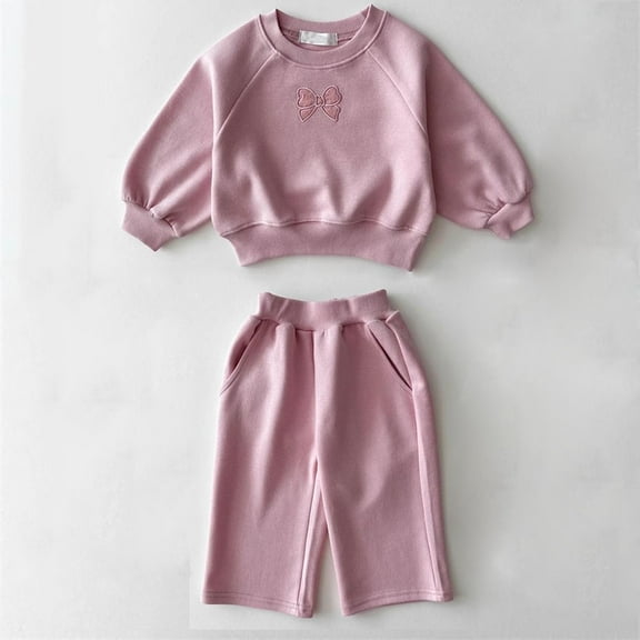 Eltusu Toddler Girls Cotton Outfit Sets, 2 Pieces Long Sleeve Relaxed Fit Sweatshirts & Sweatpants Set Pink Size 3-4 T