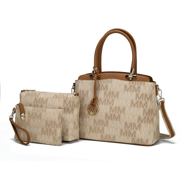 MKF Collection Cammy 3Pcs Satchel Bag, Pouch & Wristlet Wallet Purse Set  for Women's, Vegan Leather Top-Handle Shoulder Handbag - Beige - Walmart.com