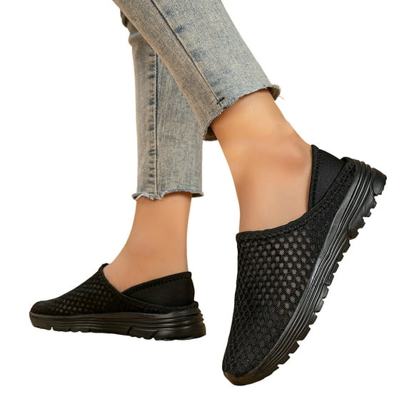 Mepaouo Women's Slip on Walking Running Shoes Breathable Mesh Mules Clogs Tennis Fashion Sneakers