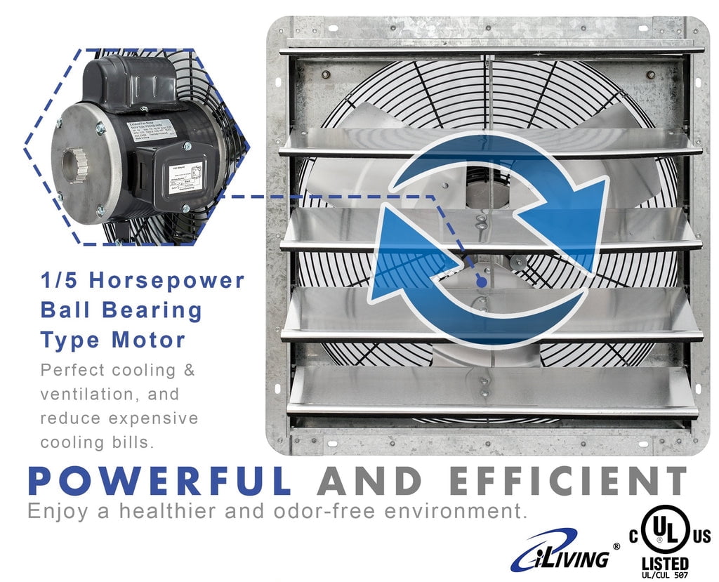 New Upgraded iLIVING 20 Inch Variable Speed Shutter Exhaust Fan, Wall-Mounted, Includes Power Cord