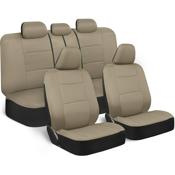 Car Seat Covers Full Set in Solid Beige, Front and Rear Split Bench Seat Covers for Cars, Easy to Install Car Seats Cover Set and Accessories for Auto Trucks Van SUV - Solid Beige