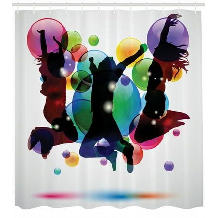 Youth Shower Curtain Happy People Teenagers Jumping And Bubbles