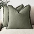 thumbnail image 1 of Chenchen Set of 2 Decorative Linen Fringe Throw Pillow Covers Cozy Farmhouse Boho Cushion Cover with Tassels Soft Accent Pillowcase for Couch Sofa Bed Living Room Home Decor 20×20 Inch Olive Green, 1 of 1