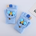 thumbnail image 2 of Curuila Toddler Boys Girls Gloves Convertible Flip Top Cute Cartoon Print Winter Warm Knit Thickened Half Finger Mitten Blue Size 8-14 Years, 2 of 3