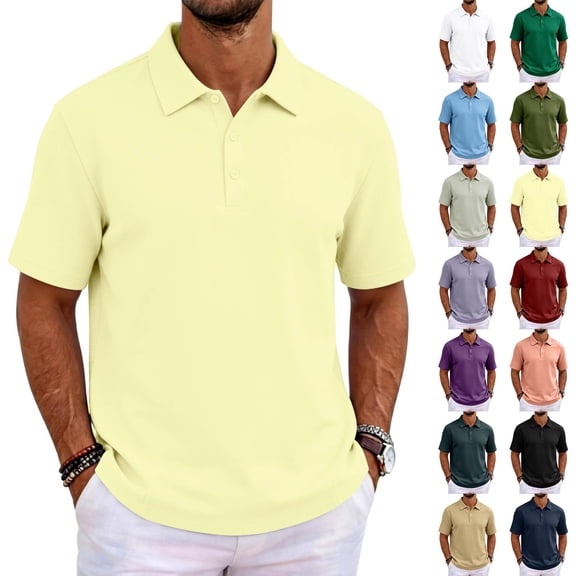 Men Dry Fit Polo Shirt 2026 Summer Short Sleeve Breathable Performance Golf Shirt Casual Work Top Beige XL