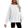thumbnail image 2 of Skpblutn Plus Size Oversized Sweatshirt for Women Tops Over D Crewneck Solid Side Slit Pullover Slouchy Fit Winter Fall Long Sleeve Round Neckline Casual Sweatshirts, 2 of 8
