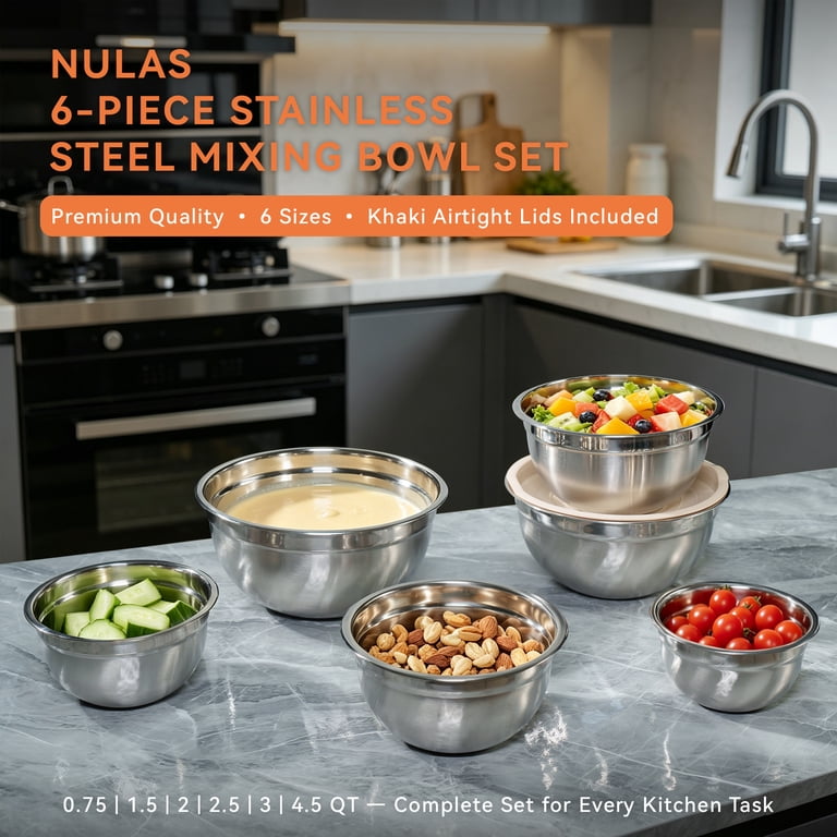 NULAS 6-Piece Stainless Steel Mixing Bowl Set with Lids photo 2