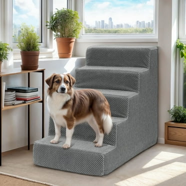 ModFusion 5-Stairs Gray Dog Stairs - Portable, Machine Washable, Easy to Install Indoor Pet Steps