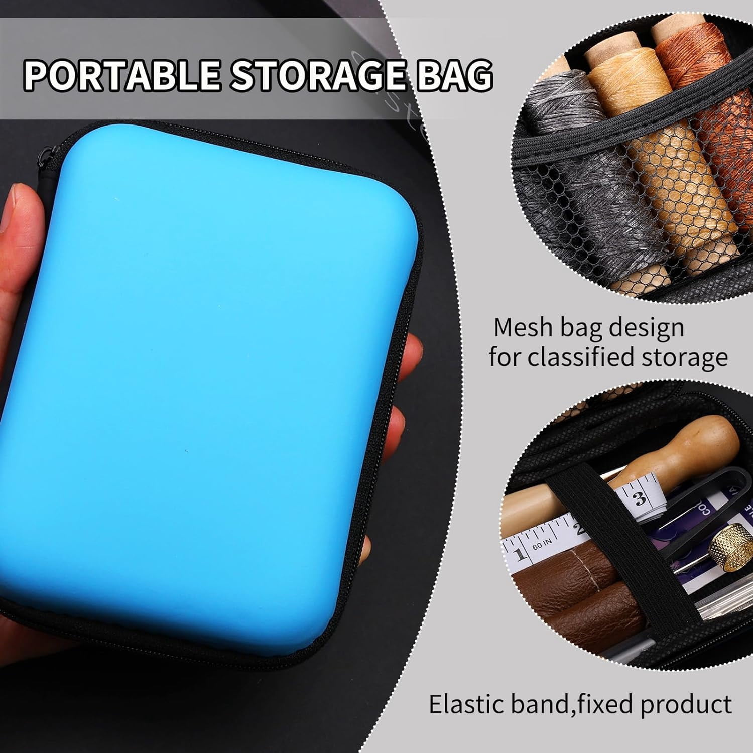 Leather Sewing Kit, Leather Stitching Kit with Sewing Awl, Needles, Waxed Thread, Upholstery Repair Kit, Heavy Duty Sewing Tools for Hand Stitching Car Seats, Sofa, Carpets, Shoes, DIY Craft