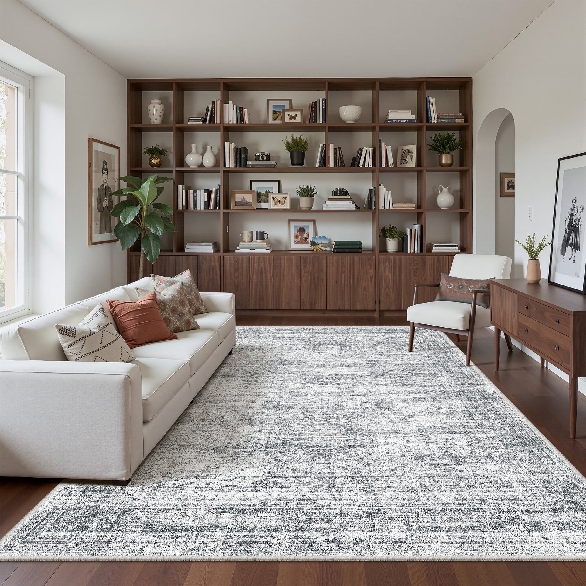Roxstand Washable Rugs 6x9, Vintage Distressed Area Rugs for Living Room, Non Slip Accent Bedroom Rug (6'x9', Grey)