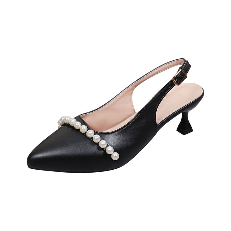 black satin dress shoes low heel Black Handmade Slingback Kitten Heels, Pointed-toe Low-heel Pumps, Comfortable Scuba Fabric Dress Shoes, Classic Women's Wedding Guest Heels
