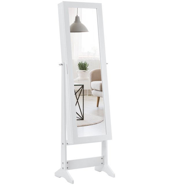 Gymax Vanity Mirror Tilting Jewelry Cabinet Organizer Storage Box White