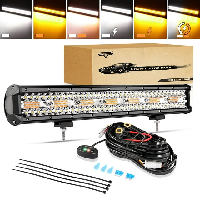 Barra de Luz LED Auxbeam de 20 pulgadas 420W 6 Modos Ámbar Blanco Estroboscópico