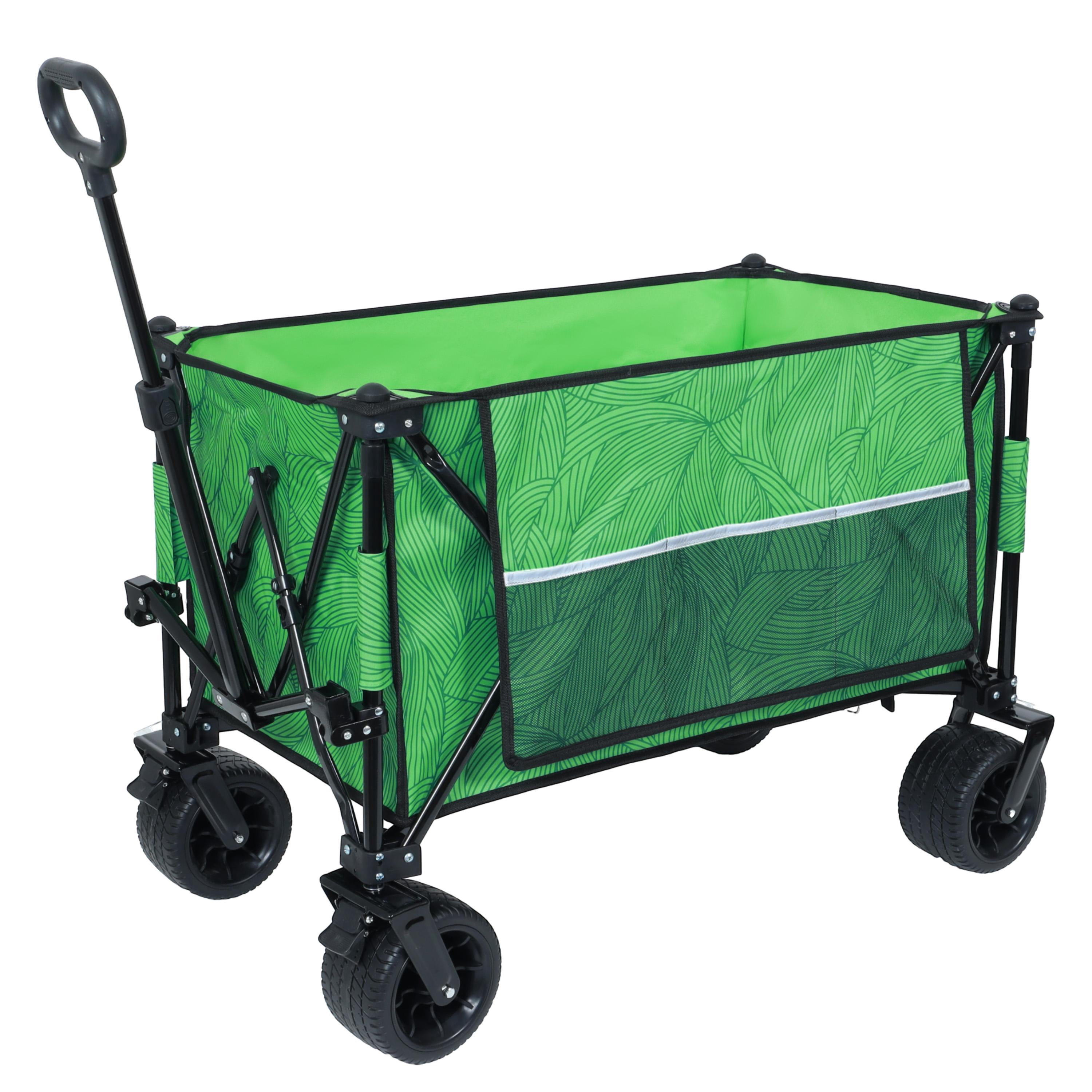 Heavy-Duty 480lbs Folding Wagon Cart with Bonus Picnic Mat - All-Terrain Beach Wheels, Drink Holders, Brakes & Side Pocket for Camping, Garden, Sports