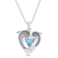 thumbnail image 3 of AFFY Mother's Day Gift Heart Simulated Ruby & White Cubic Zirconia Heart Frame Double Dolphin Pendant Necklace In 14k White Gold Over Sterling Silver, 3 of 5