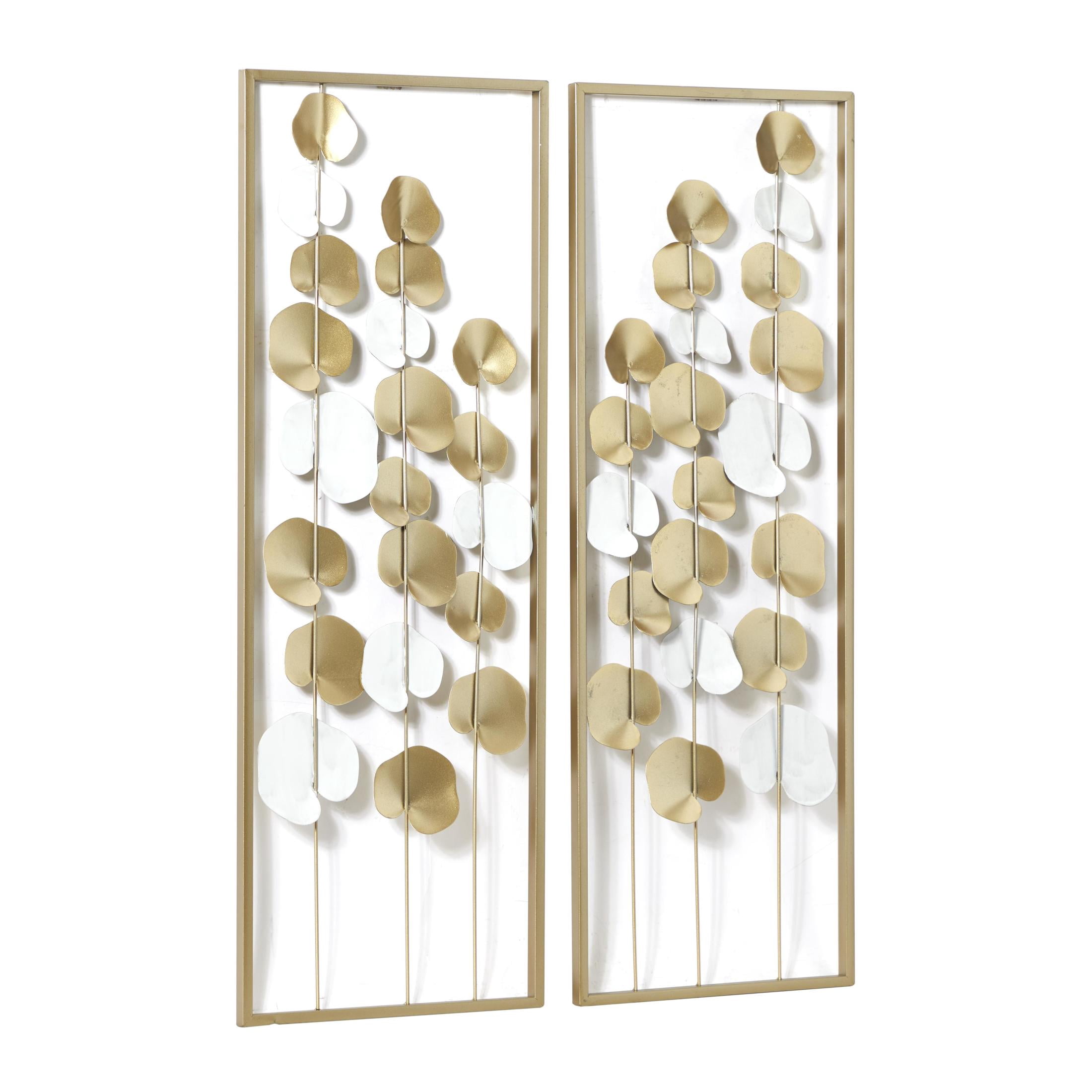DecMode Gold Metal Cutout Floral Wall Decor with White Accents (2 Count)