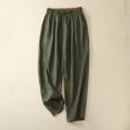 thumbnail image 2 of AJTQTH Casual Cropped Trousers for Women Solid Color Soft Cotton Linen Pants with Pockets Slim Fit Wide-Leg Drawstring High Waist Slacks Green L, 2 of 6