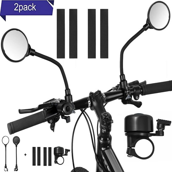 Mordely Bicycle Mirrors with Bike Bell, 3pcs Bike Accessories Handlebar Rearview Mirror Rotatable And Adjustable Wide Angle Rear View Shockproof Convex Mirror Universal For Bike Bicycle