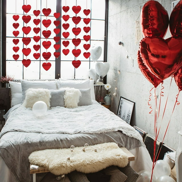 Valentine's Day Decoration Hanging Rope Wall Decoration Valentine's Day Hanging String Decoration Party Heart Shaped Garland Ribbon Decoration