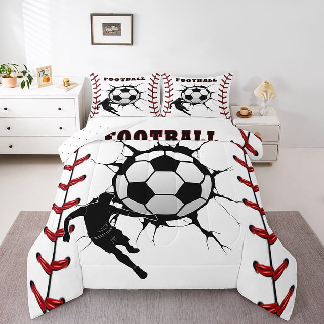 Erosebridal 3D Football Bedding King Comforter Set,Modern Balls Player Down Comforter, Sports Theme Decor, Reversible