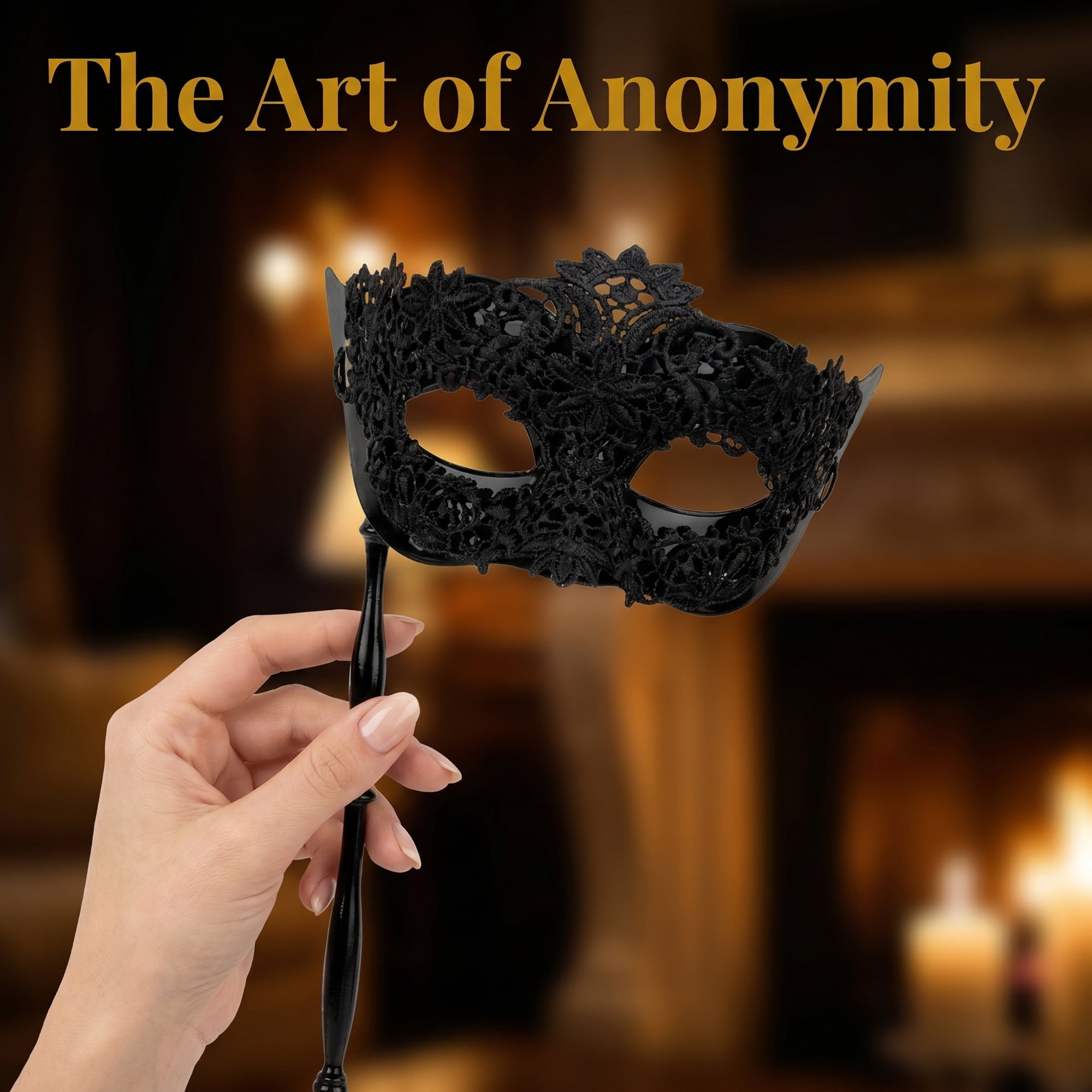 Unique Bargains Handheld Masquerade Mask with Stick Molded Venetian Plastic Eye Mask Black Large Six-Petaled 10.6" x 7.1"