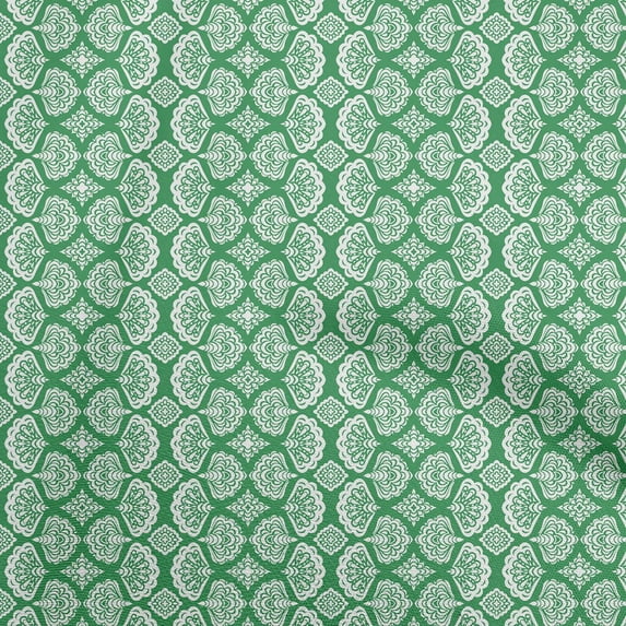 oneOoneCottonSilkGreenFabricAsianBlockSewingMaterialPrintFabricByTheYard42InchWide
