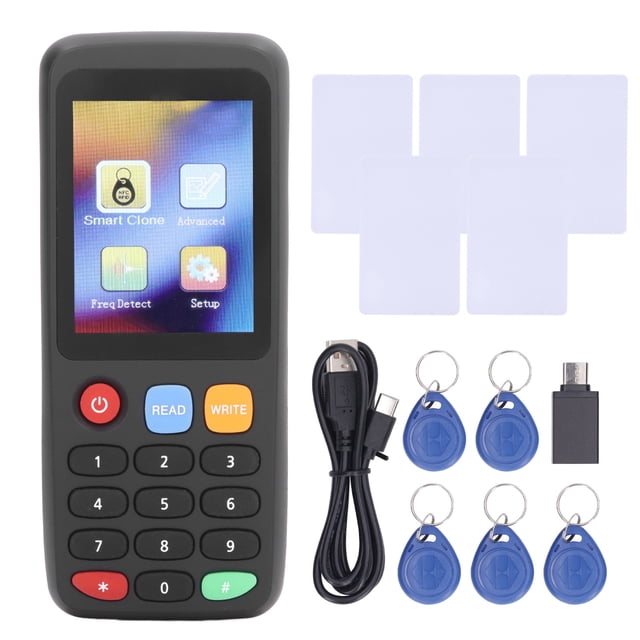 Copiadora de tarjetas NFC, lectora de tarjetas de identificación IC, duplicadora para sistema de control de acceso, batería incorporada, 5 tarjetas T5577, 5 hebillas T5577