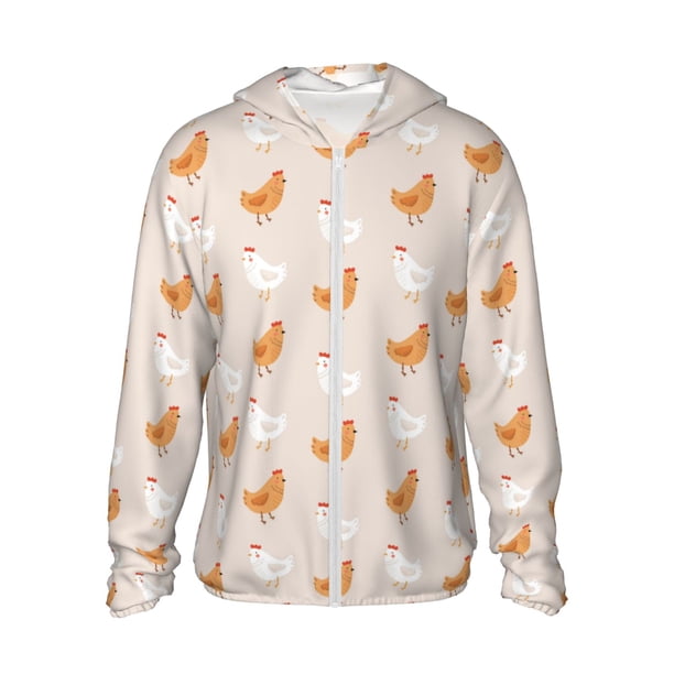 Fotbe Funny Chicken Chaqueta con Protección Solar UPF 50+ para Hombre y Mujer, Camisa con Capucha y Bolsillos-X-Large