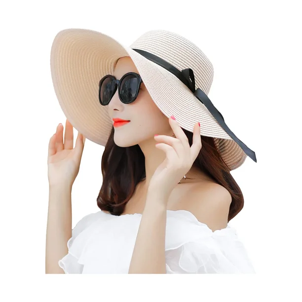 Sombrero de paja de ala ancha para mujer, plegable, enrollable, con protección solar UPF 50+, para playa y verano