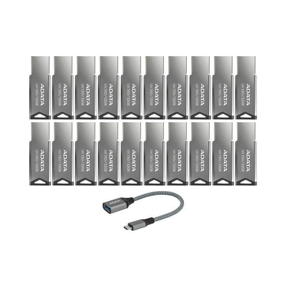 Adata UV350 32GB USB 3.2 Gen 1 Metal Flash Drive with USB 3.0 to USB-C Adapter (20-Pack)