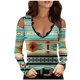 thumbnail image 1 of Mujeres Casual Impreso Sexy Manga Larga Sin Tirantes Cuello En V Jersey Fuera Del Hombro Blusa Camiseta Tops Fridja FKASFK4391, 1 of 5