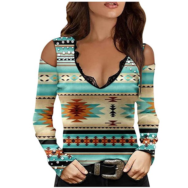 Mujeres Casual Impreso Sexy Manga Larga Sin Tirantes Cuello En V Jersey Fuera Del Hombro Blusa Camiseta Tops Fridja FKASFK4391