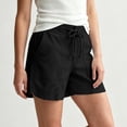 thumbnail image 6 of Women's Solid Lightweight Drawstring Casual High Waist Hiking Shorts Summer Workout Shorts With Pockets, Polyester | UKHCCC,Black L, 6 of 9