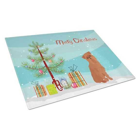 Brussels Griffon Christmas Tree Glass Cutting Board Large