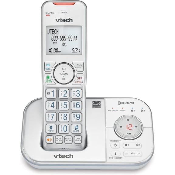 Pre-Owned VTech Bluetooth DECT 6.0 Cordless Phone with Connect to Cell and Answering System (1 Handset, Silver), VT VS112-17