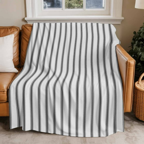 Throw Blanket for Couch Black Stripe Soft Fleece Flannel Blankets Cozy Lightweight Blanket for Home Sofa Living Room Vertical Striped Bed Throws 50" x 60"