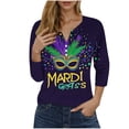thumbnail image 2 of CYiJun Mardi Gras Shirts,Festival Crewneck Top 3/4 Sleeve,Vibrant Mardi Gras Print with Confetti & Feather Design, 2 of 5