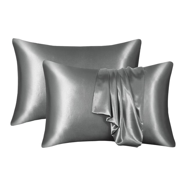 Juego de 2 fundas de almohada de seda satinada de seda helada para el cuidado del cabello y la piel. Funda de almohada suave y transpirable que reduce el encrespamiento y la rotura del cabello.