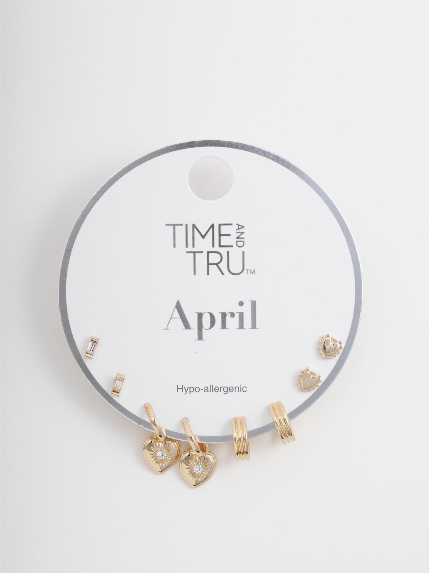 Time and Tru Women's Goldtone Birthstone Earring Set, 4 Pairs, April